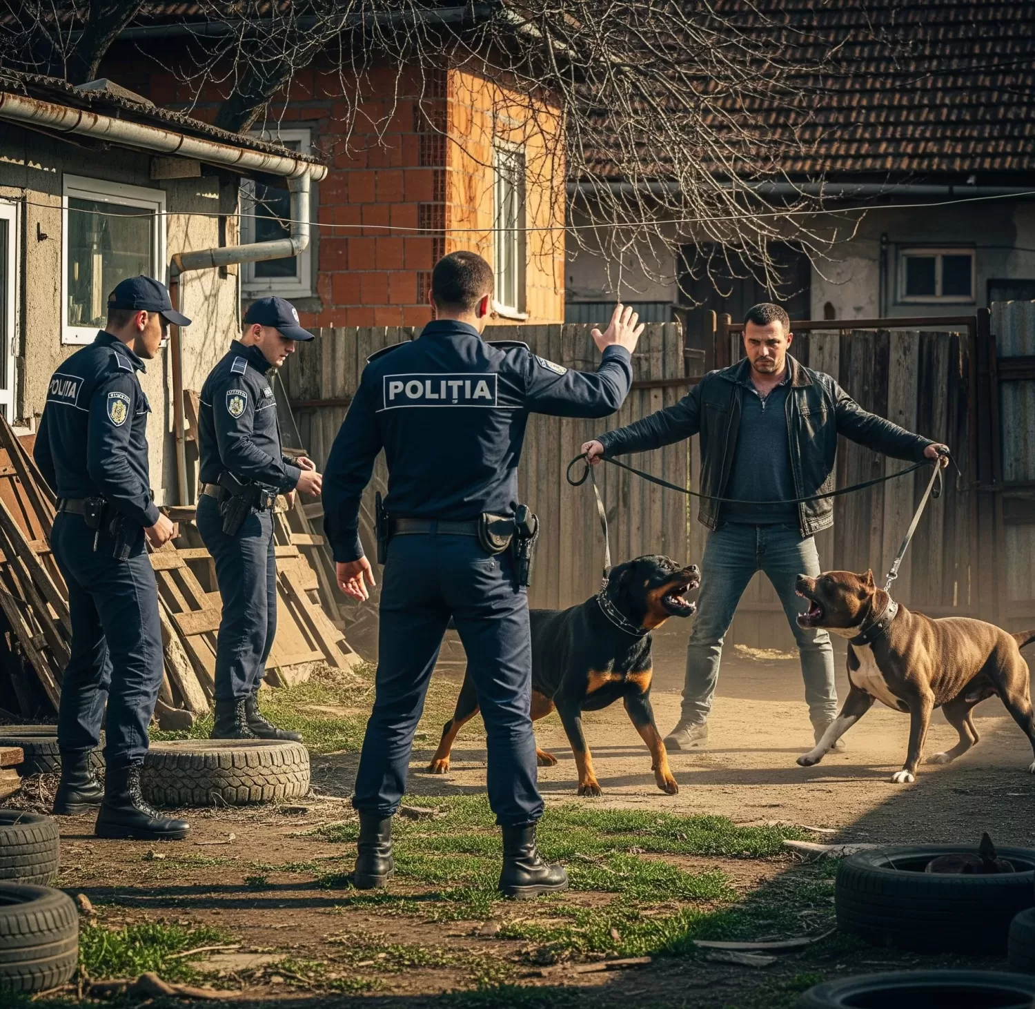 Dâmbovița: Bărbat din Comișani atacă cu cuțitul și eliberează câini agresivi asupra polițiștilor