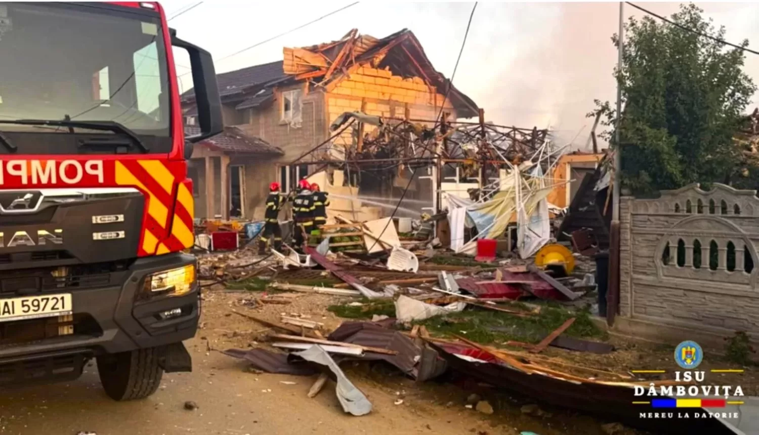 EXPLOZIE DEVASTATOARE în Dâmbovița! Magazin șters de pe fața pământului după deflagrația unei butelii cu gaz