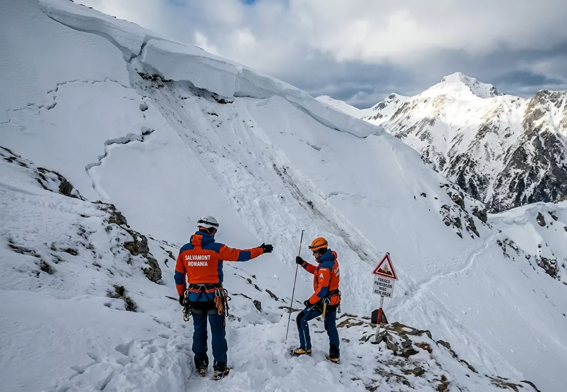 Atenție, turiști! Risc însemnat de avalanșe în Bucegi: zăpada o ia la vale! ⚠️🏔️