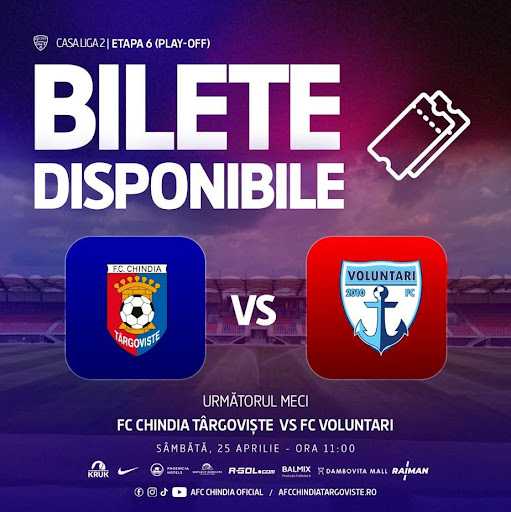 2 bilete la prețul de 1! Ofertă incendiară pentru fanii Chindia Târgoviște la meciul cu Voluntari