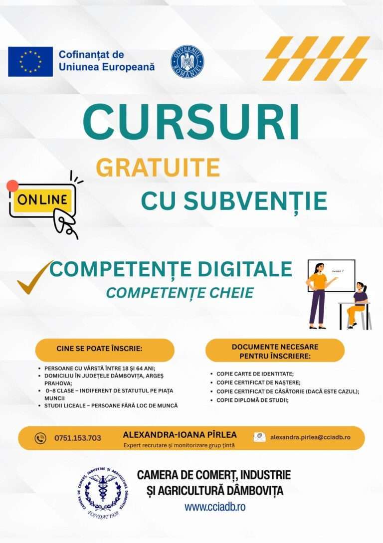 Curs Gratuit de Competențe Digitale în Dâmbovița: Învață Online și Primești Subvenție!