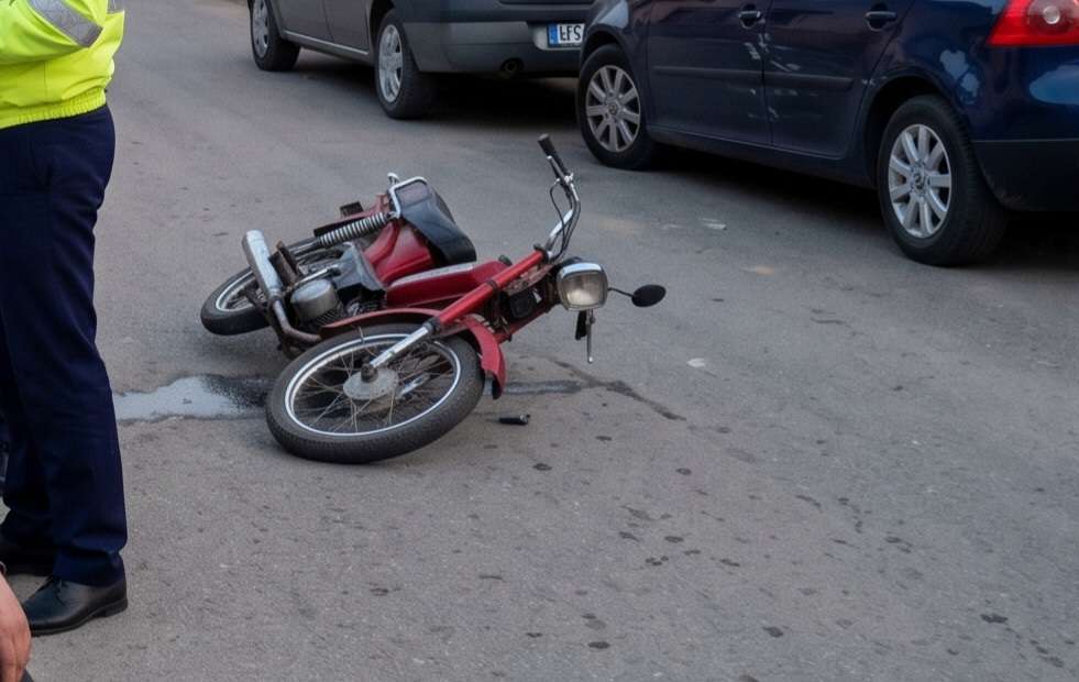 Beat și fără permis la 32 de ani: A intrat cu mopedul în două mașini parcate în Potlogi!