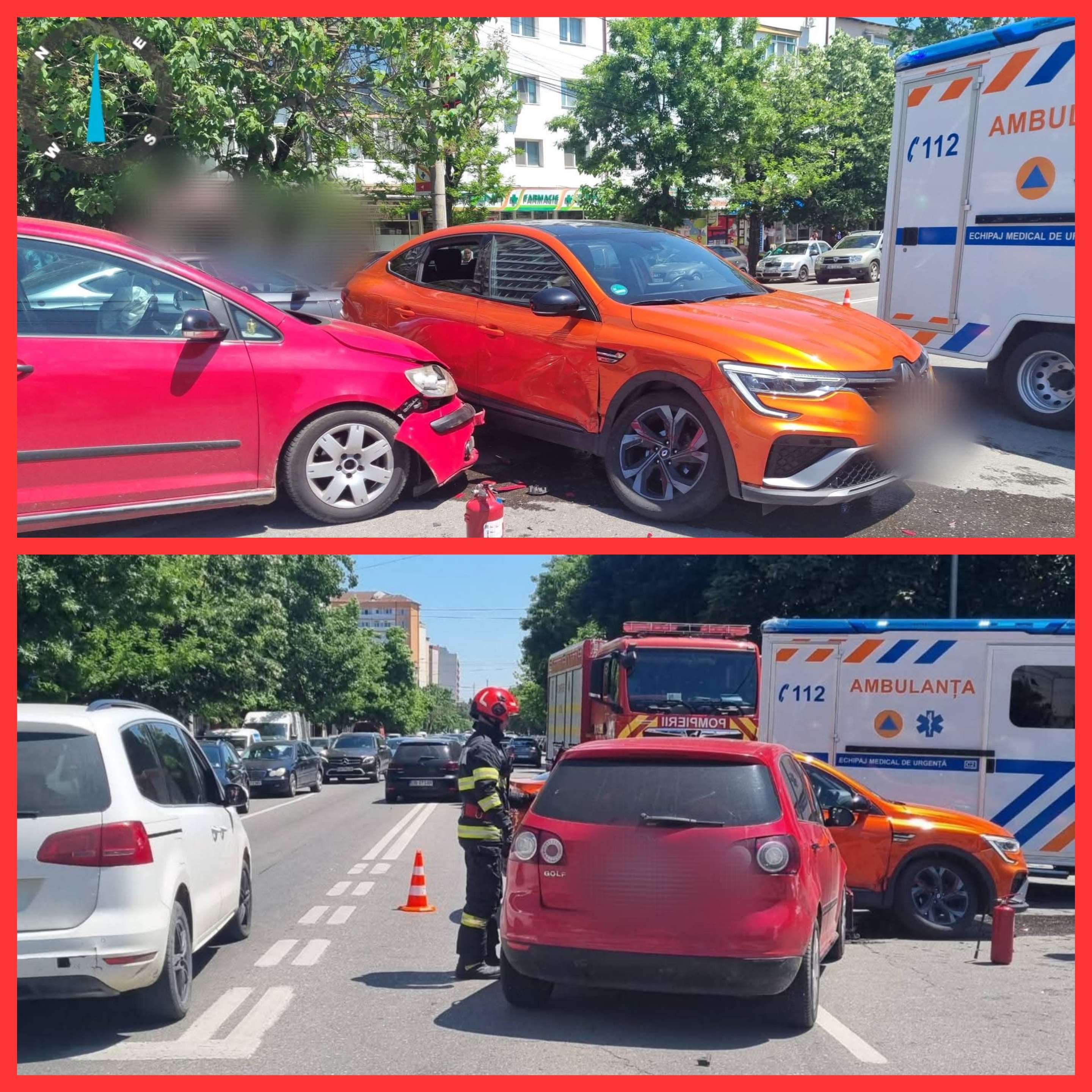 Impact violent în Târgoviște! Două autoturisme s-au izbit puternic pe Bulevardul Unirii