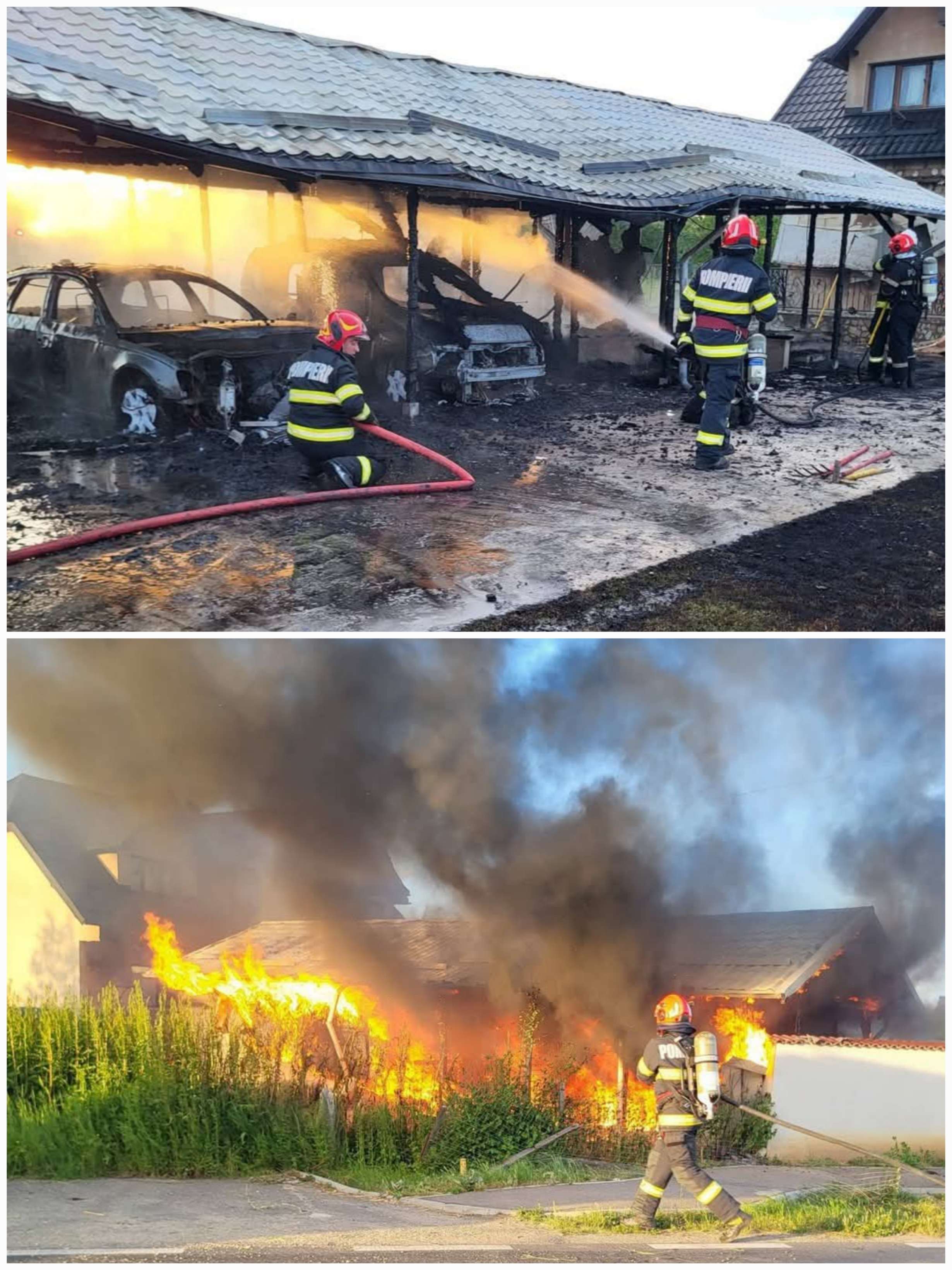 Iadul alb în Comișani! Garaj și anexe în flăcări, mașini distruse: Pompierii au intervenit în forță!