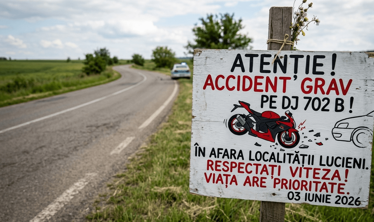 Impact violent pe DJ 702 B! Un motociclist de 20 de ani din Lucieni a ajuns de urgență la spital
