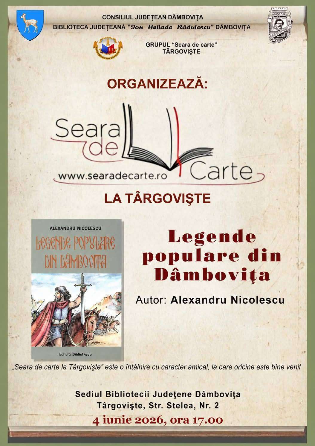 Ce carte adună pasionații din Târgoviște? O nouă întâlnire la Biblioteca Județeană!