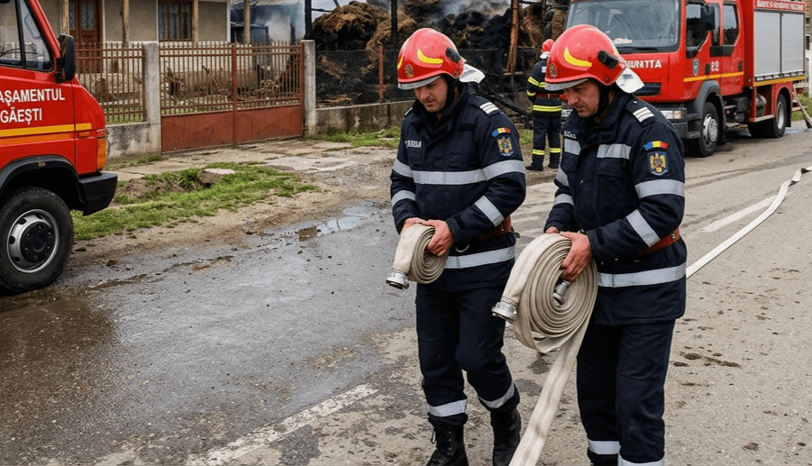 Incendiu violent în Dâmbovița! Un fânar a ars generalizat în Vișina, pompierii au intervenit de urgență