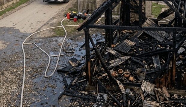 Alertă de incendiu în Dragodănești: Flăcările au mistuit o anexă pe o suprafață extinsă