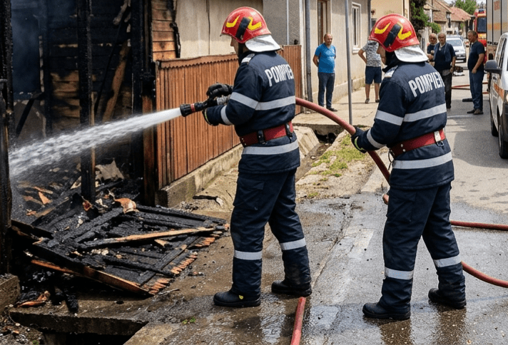 Incendiu puternic în Ciocănești! O anexă a fost cuprinsă de flăcări, intervenție ISU