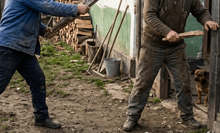 Bătaie sângeroasă în Dâmbovița! Doi bărbați s-au atacat în curte cu obiecte contondente