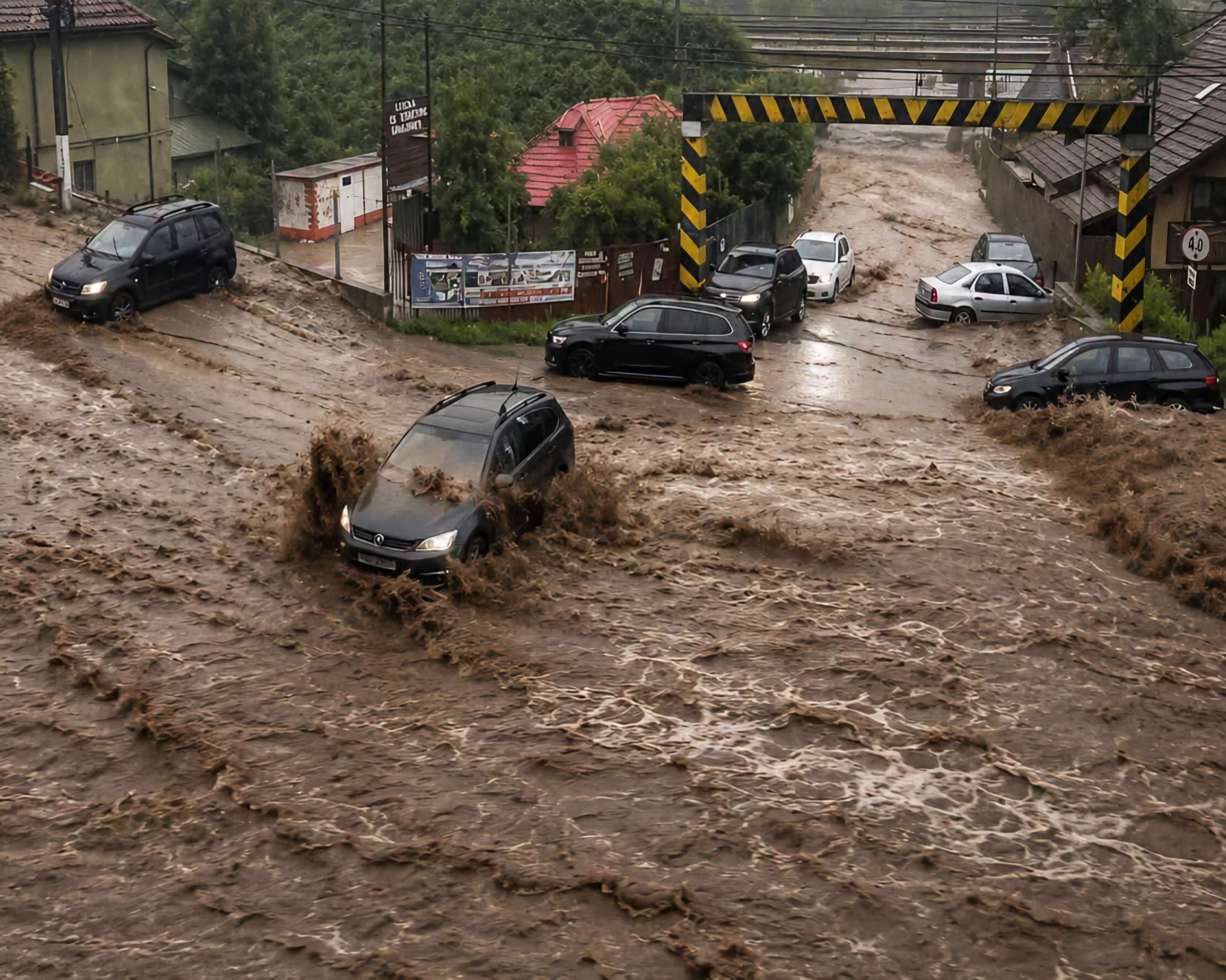 Viitură devastatoare pe DN1 la Bușteni! Oameni blocați în mașini și femeie salvată