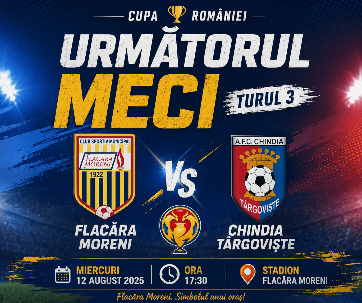 Derby de foc în Cupa României: Flacăra Moreni întâlnește Chindia Târgoviște!