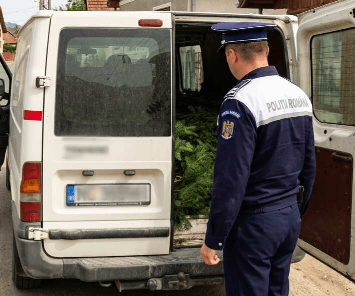 Transport ilegal de 400 kg de cetină în Moroeni: Polițiștii dâmbovițeni au făcut confiscare